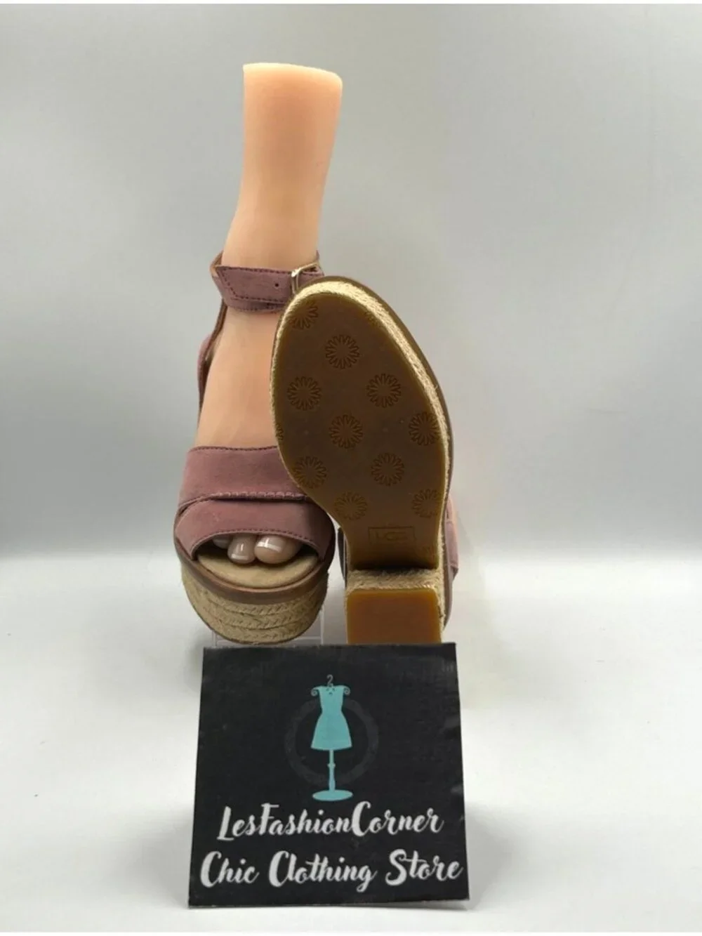 UGG Women's Pink Suede Leather Carine Espadrille Platform Sandals Size 8 3591